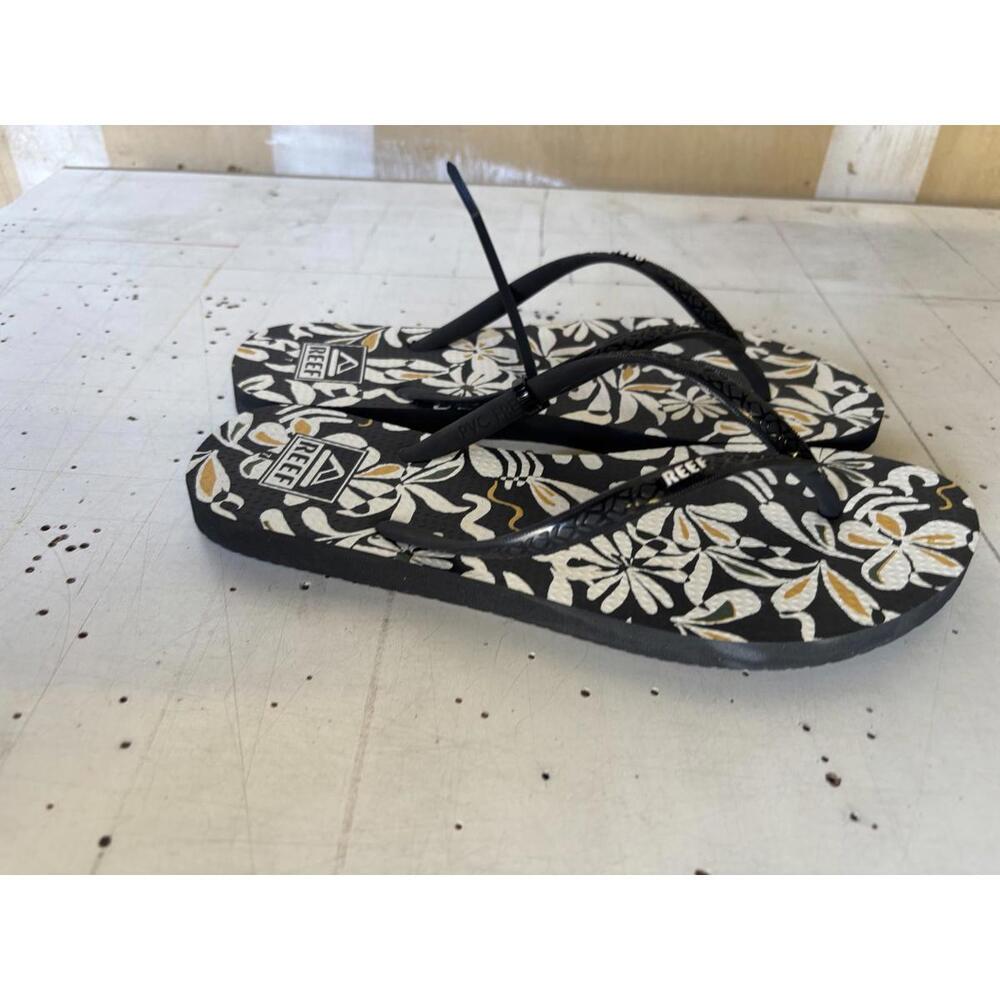 REEF Women's Seaside Prints Black Modern Floral Size 7 Medium Width Brand NEW